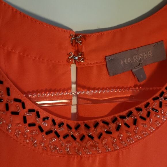 HARPER BRIGHT ORANGE TOP W/ BEADING SZ S - Picture 4 of 7